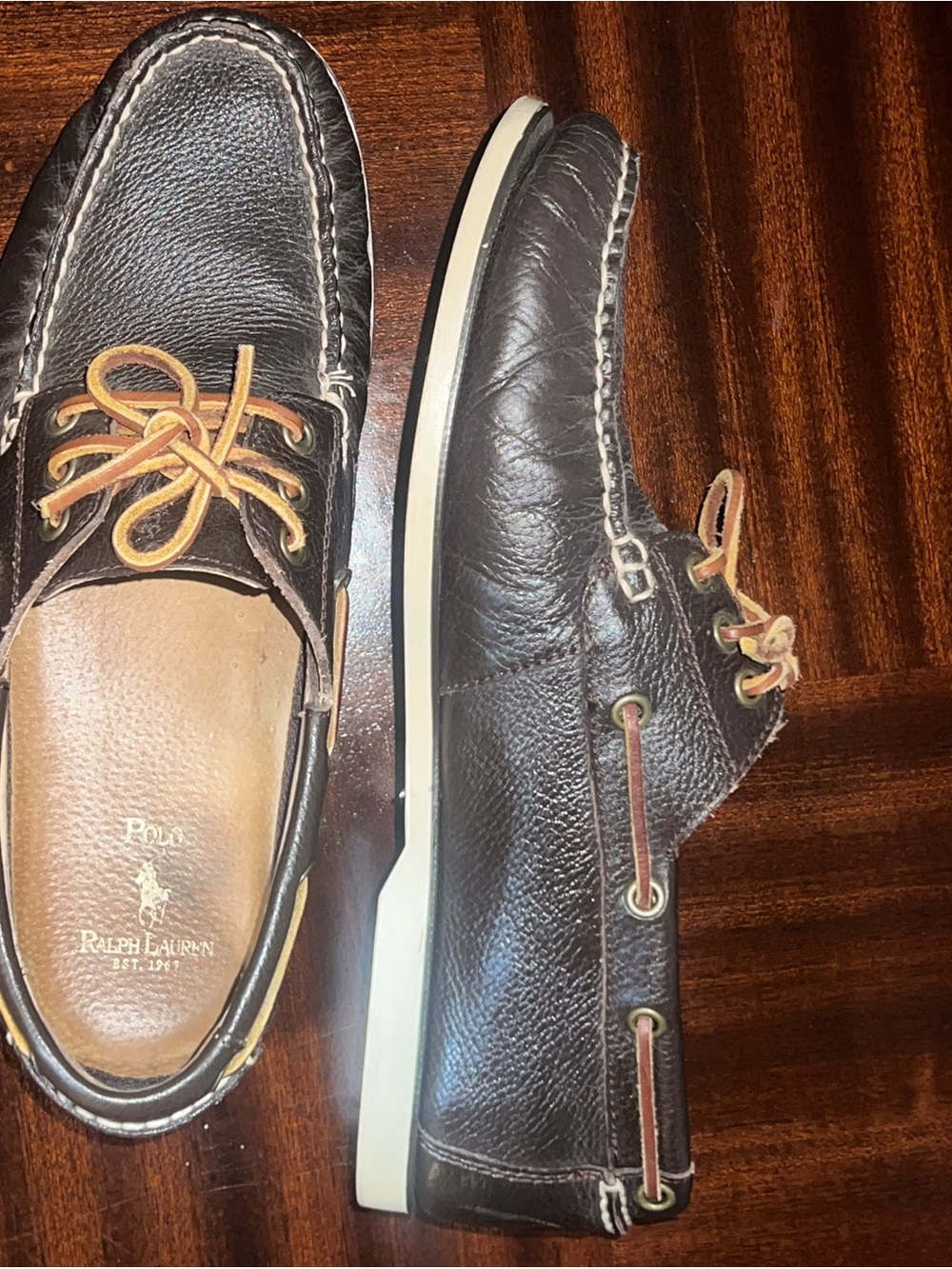 Polo by Ralph Lauren Dark Brown Leather Boat Shoes with Tan Laces